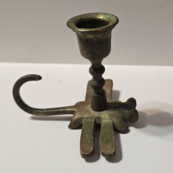 Antique Brass Dragonfly Candle Holder With Curved Tail & Intricate Design - Picture 5 of 8